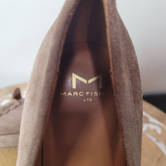 Marc Fisher Mllina Taupe Suede Platform Loafers Size 6.5 Womens Block Heel - Picture 3 of 15